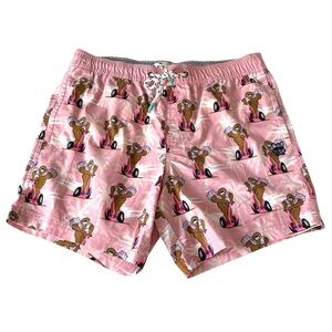 Party Pants Swim Trunks Sloths riding segways pink blue multicolored medium